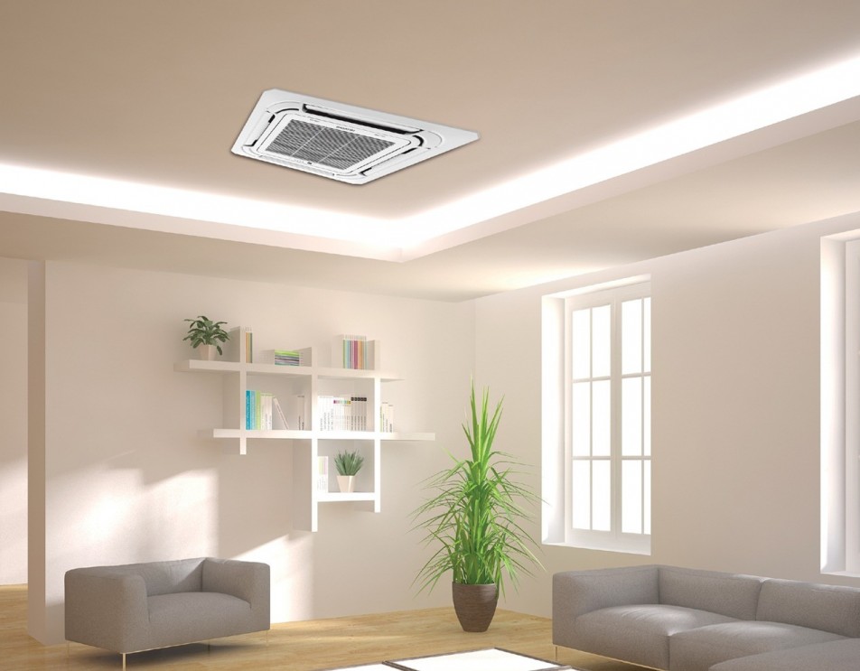 Ceiling cassette air conditioning unit in office